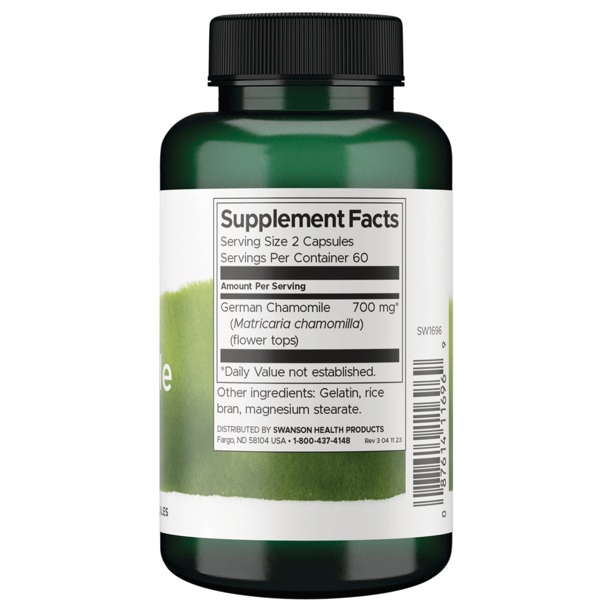 SW1696 | Back label with supplement facts and serving information