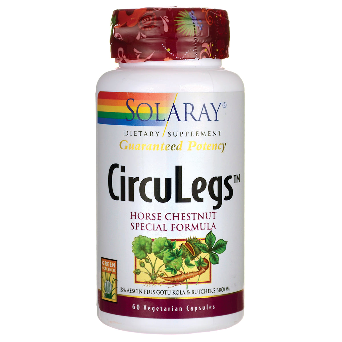 SLR194 | Solaray CircuLegs dietary supplement bottle, Horse Chestnut special formula, 60 vegetarian capsules
