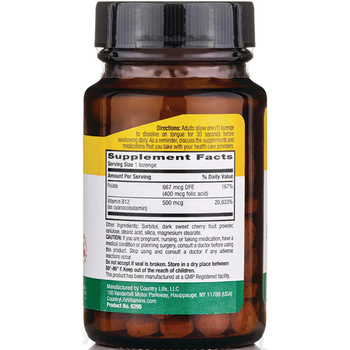 CRL148 | Back of amber supplement bottle showing Supplement Facts panel, directions and ingredients label