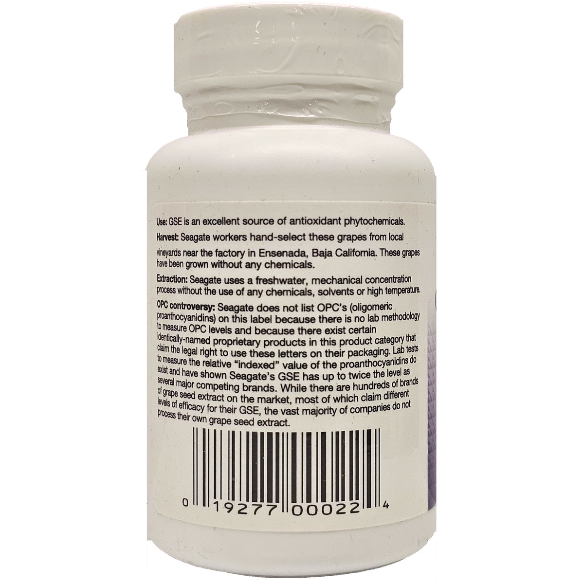 SEG004 | back label showing product information text and barcode