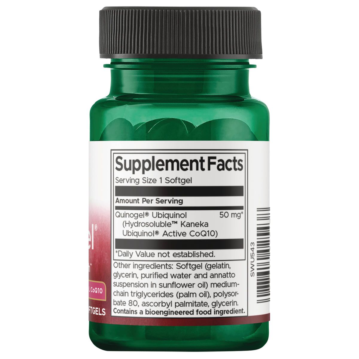 SWU543 | Supplement Facts panel: Serving Size 1 softgel, Ubiquinol (Active CoQ10) 50 mg