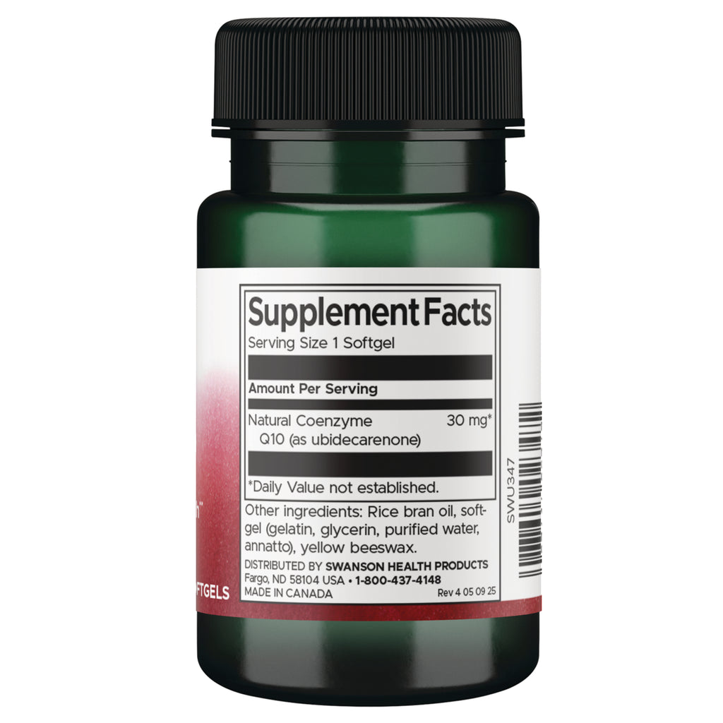 SWU347 | Back label with Supplement Facts for Coenzyme Q10 30 mg, serving size 1 softgel - Thumbnail