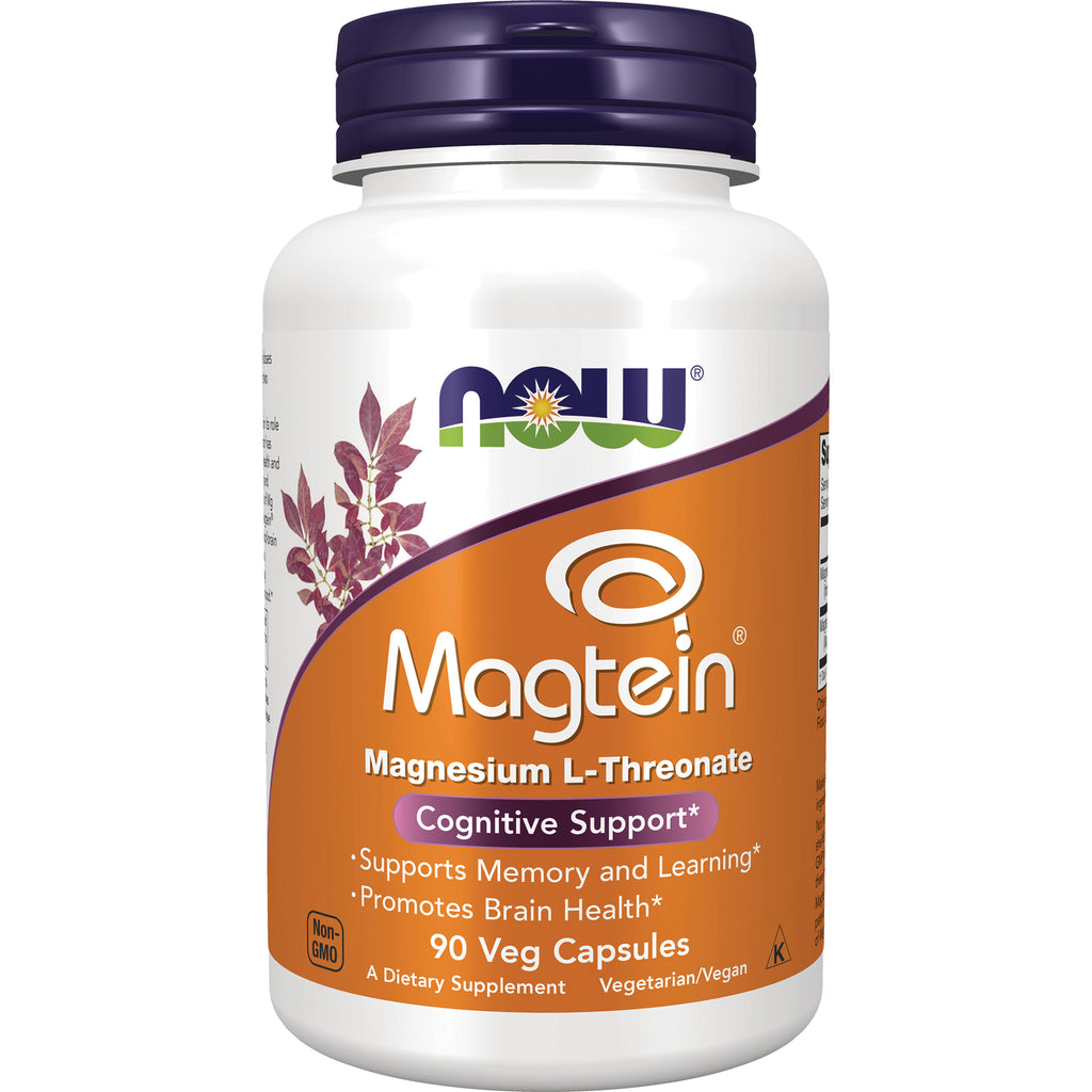 NWF1315 | NOW Magtein Magnesium L-Threonate bottle, 90 veg capsules labeled Cognitive Support - Thumbnail