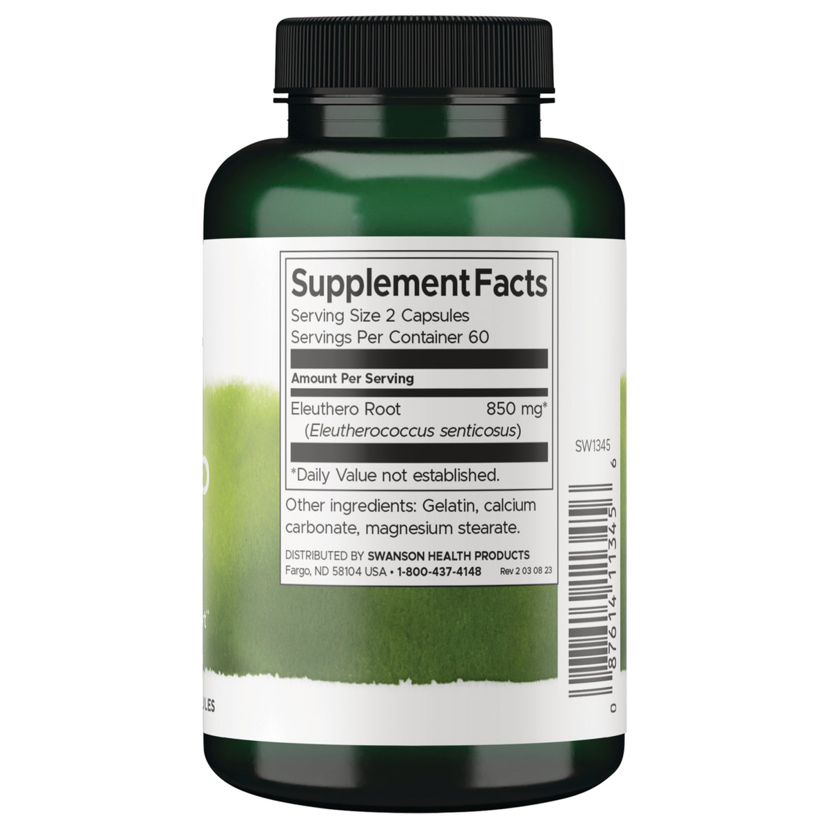 SW1345 | Back label with supplement facts and serving information