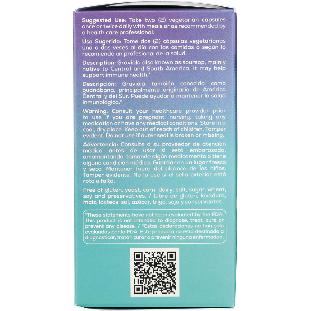 BNN033 | Back of teal and purple supplement box showing suggested use, warnings, bilingual text and QR code - Thumbnail