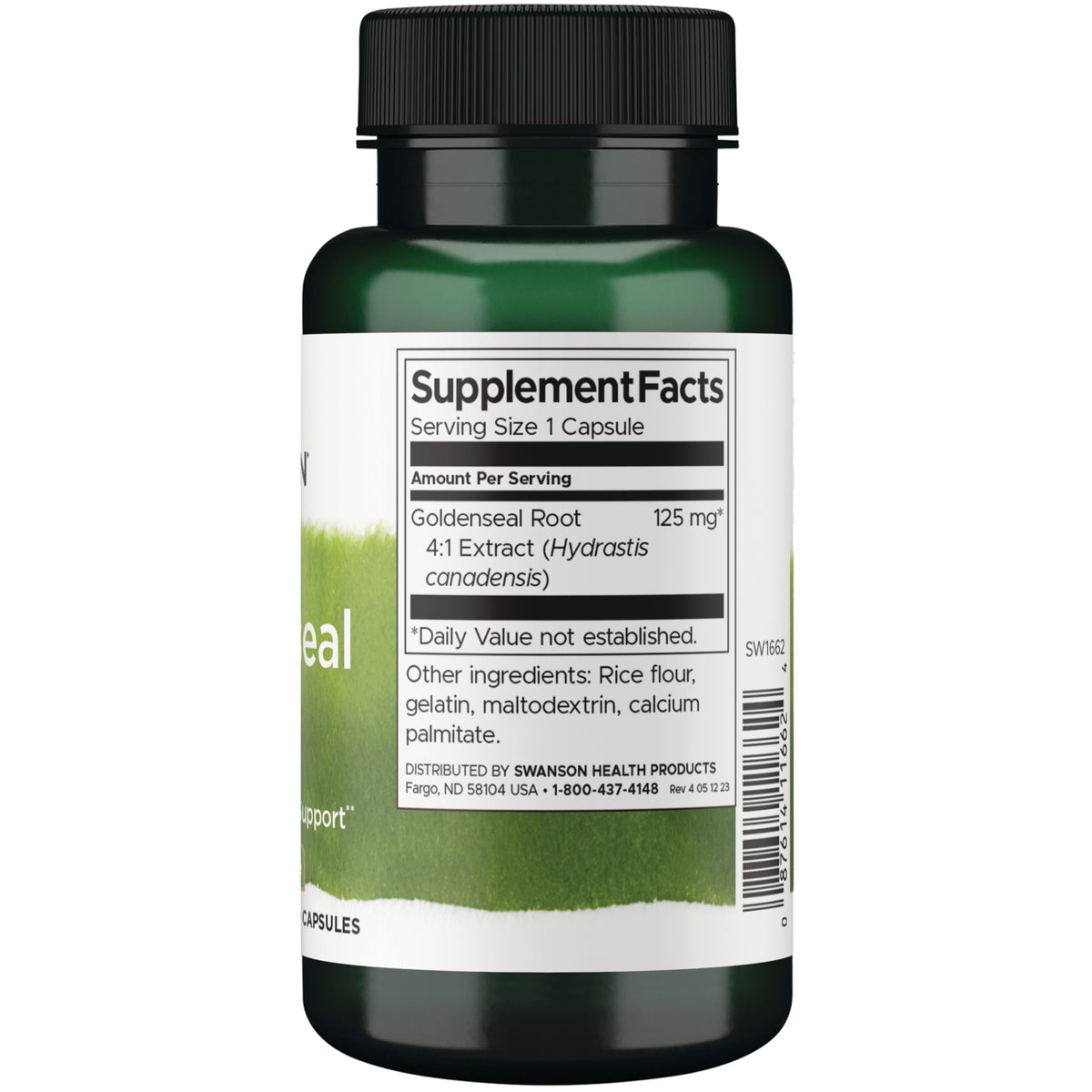 SW1662 | Back label with supplement facts and serving information