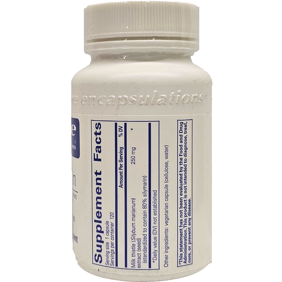 PRN117 | Back of white supplement bottle showing vertical Supplement Facts panel and ingredients text