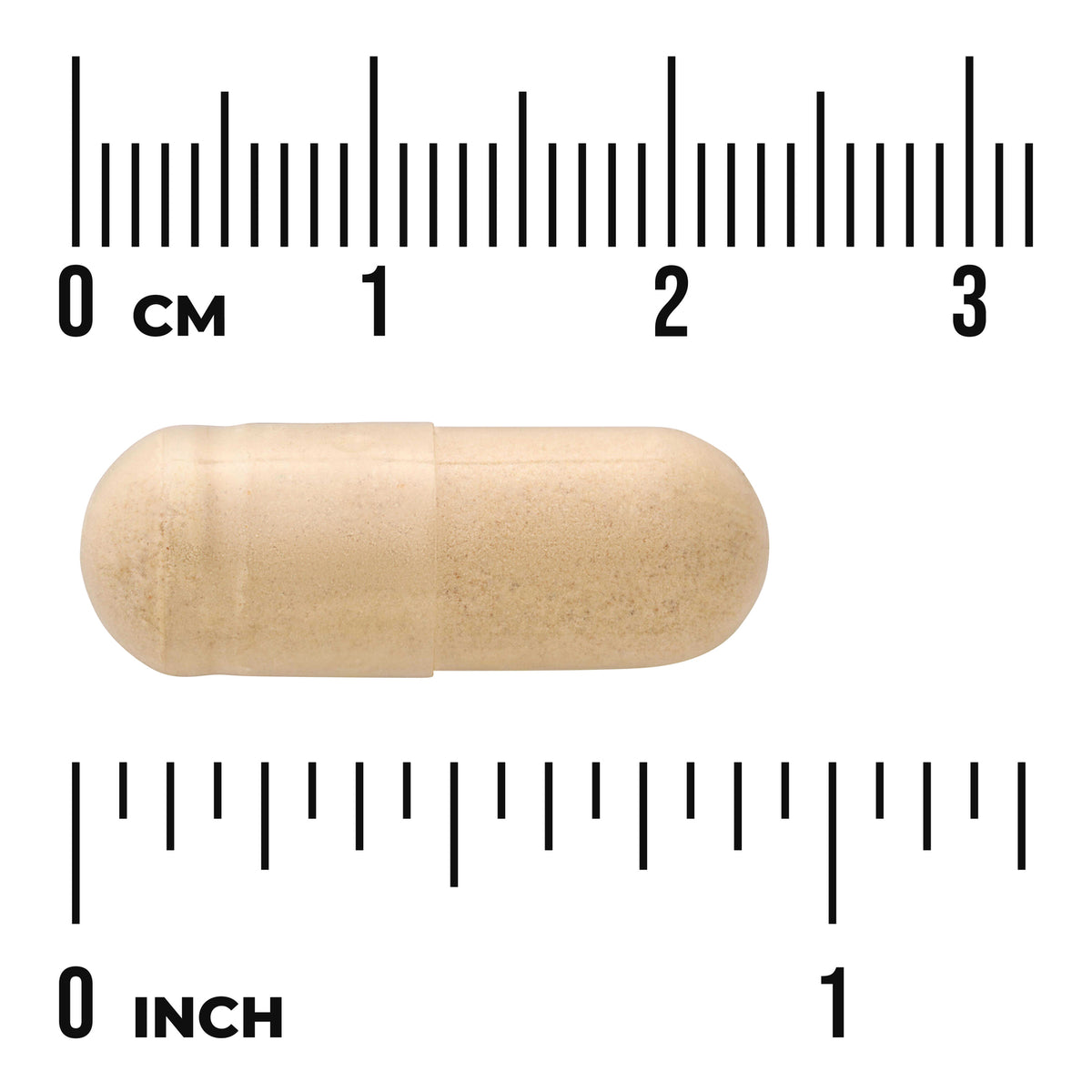 SW969 | Beige capsule shown with size guide in centimeters and inches