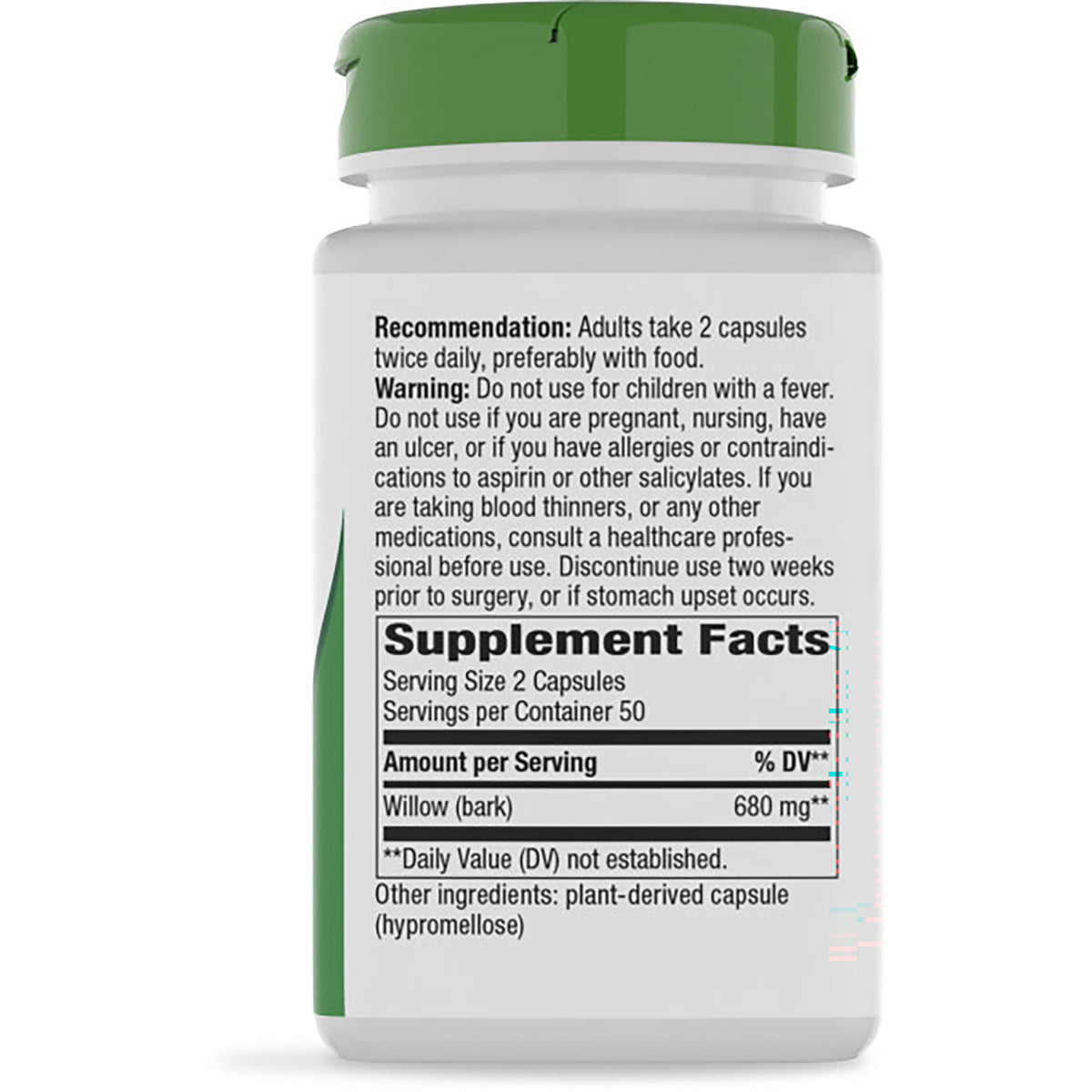 NW175 | Back label showing Supplement Facts, warnings, and directions on brown bottle with green cap