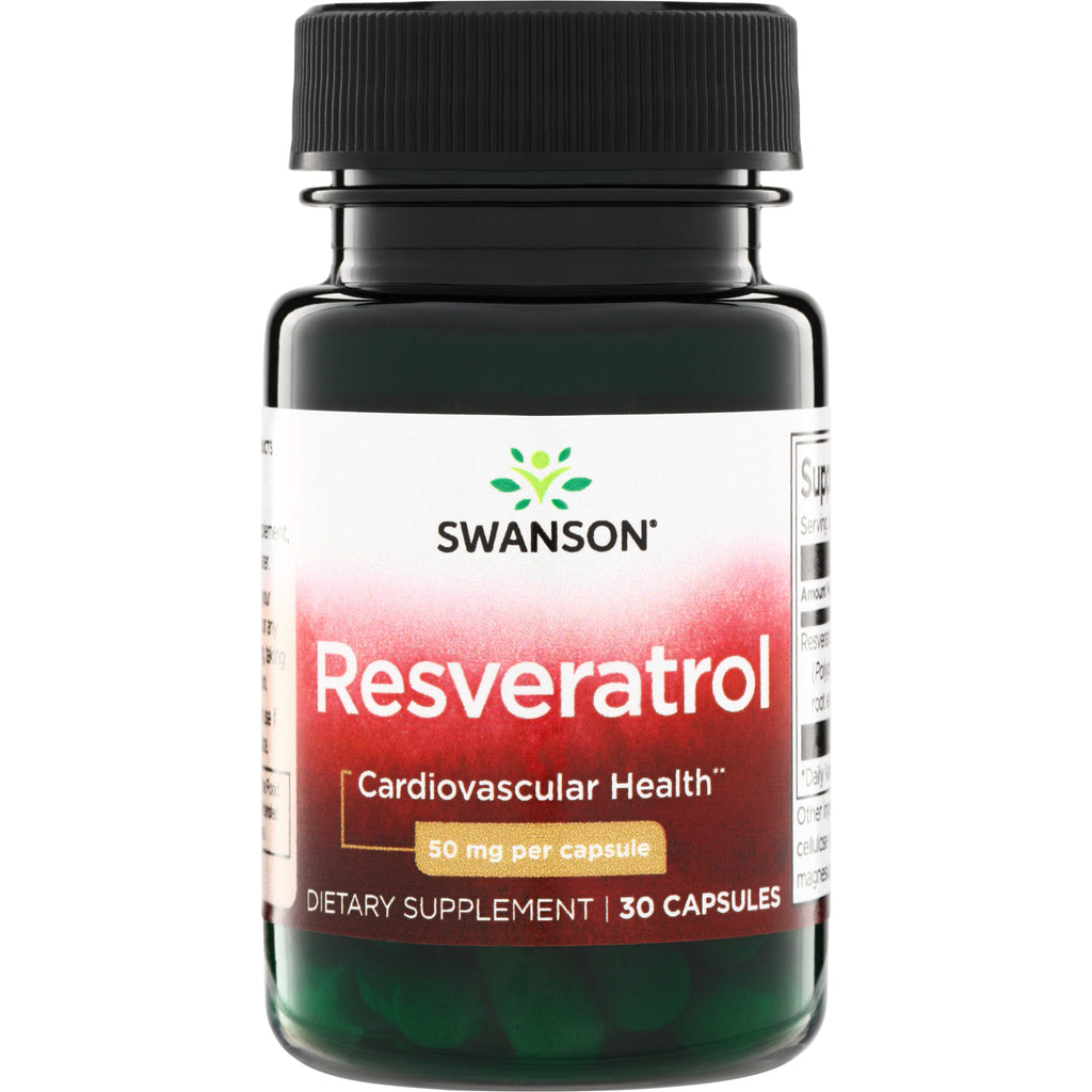 SWU282 | Swanson Resveratrol supplement bottle, 50 mg per capsule, 30 capsules, Cardiovascular Health - Thumbnail