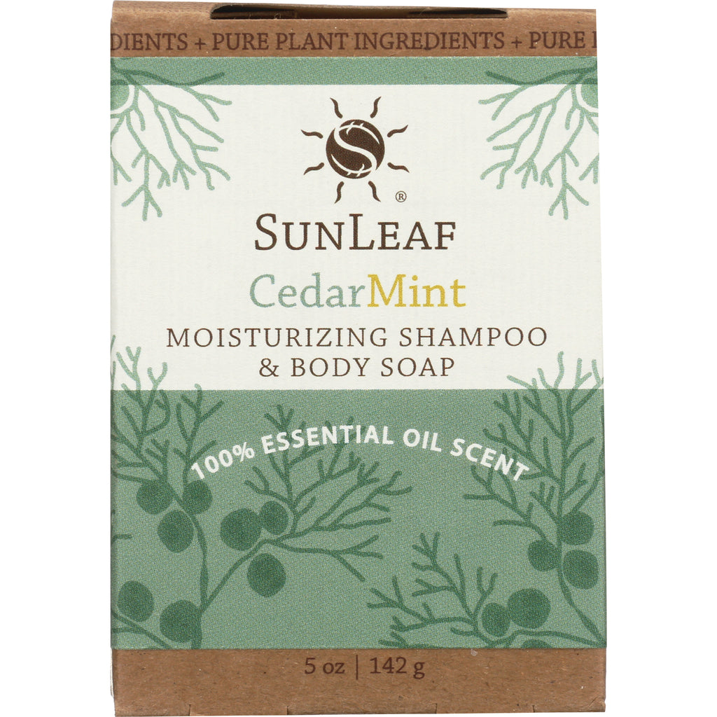 SLN006 | SunLeaf CedarMint moisturizing shampoo & body soap front packaging 5 oz 142 g 100% essential oil scent - Thumbnail