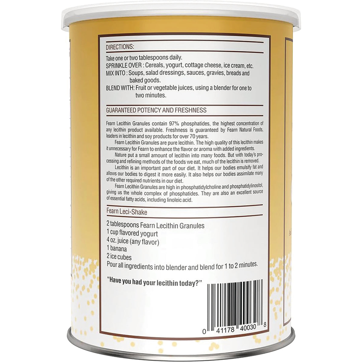 FRN003 | back label showing directions, usage and mixing instructions, ingredient text, and barcode on yellow can