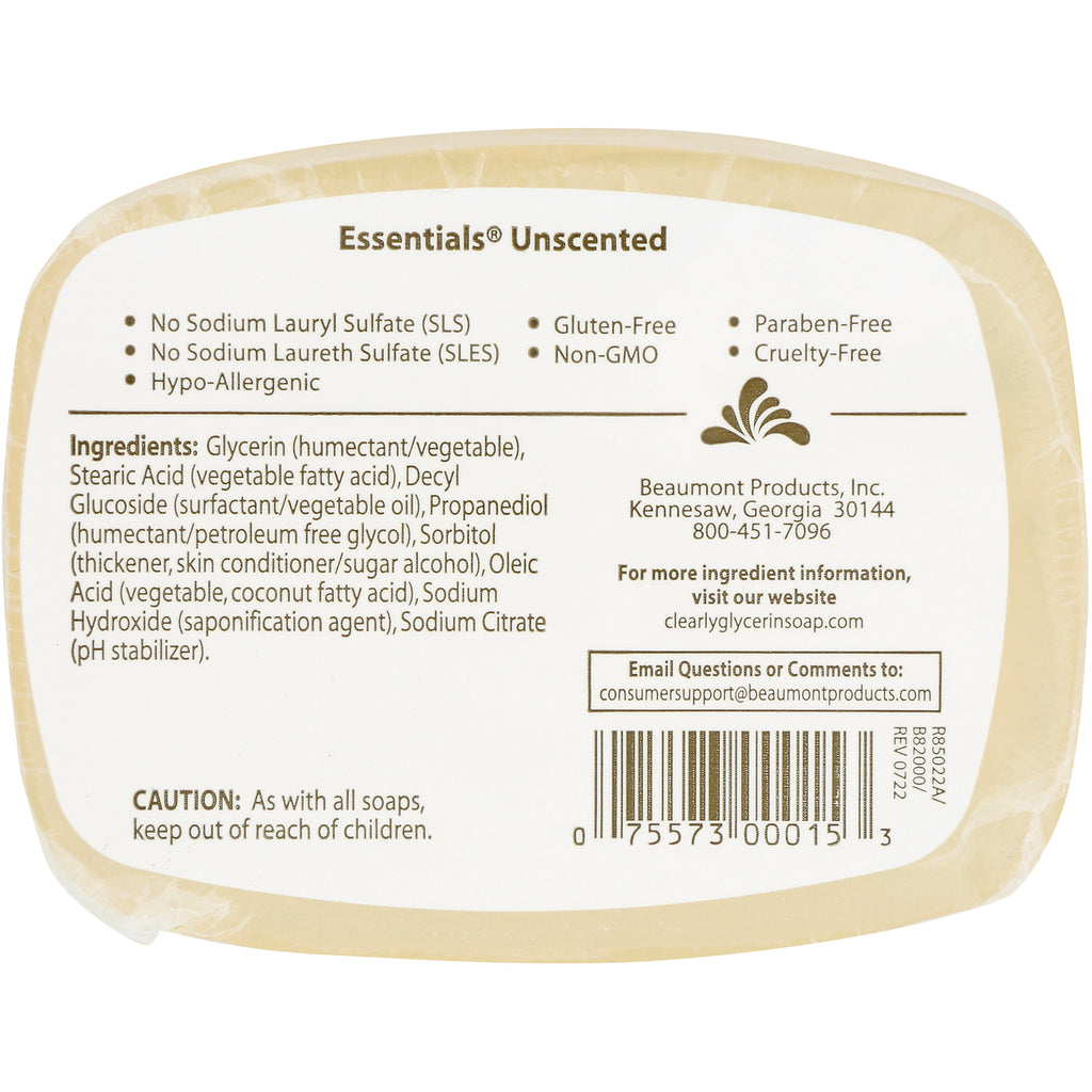 CLN006 | Back label of unscented soap showing ingredients, cautions, and barcode - Thumbnail