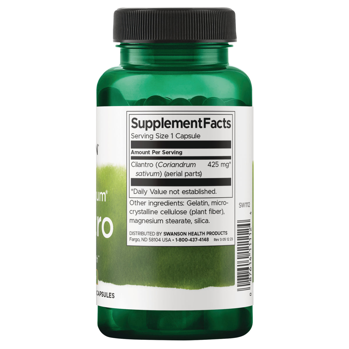 SW1112 | Back of label with Supplement Facts and serving information