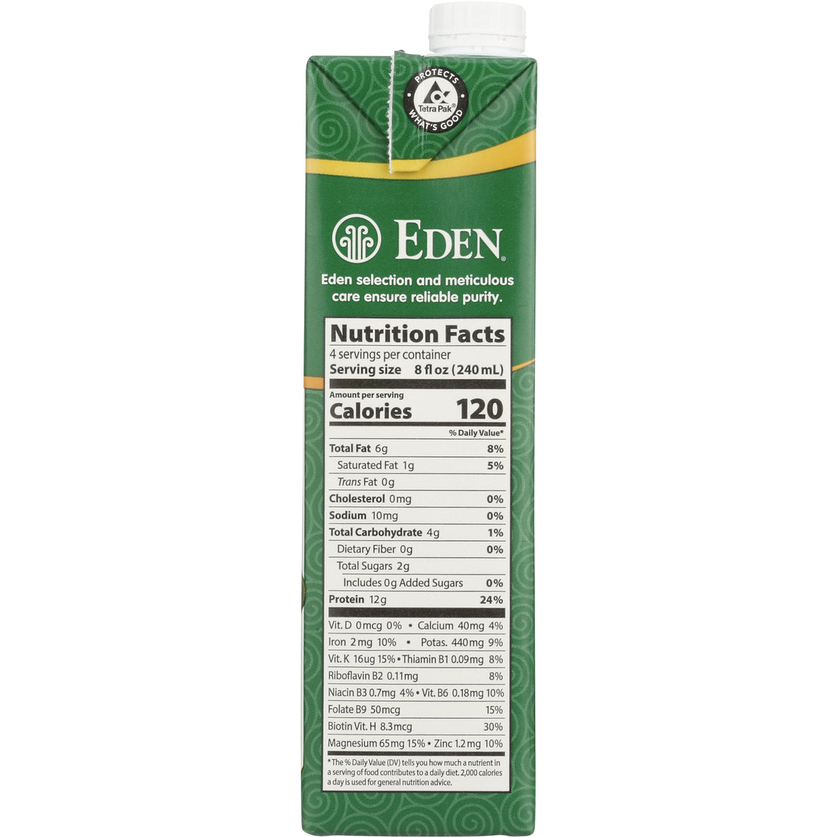 EDF061 | back of Eden carton showing Nutrition Facts panel and 120 calories per serving