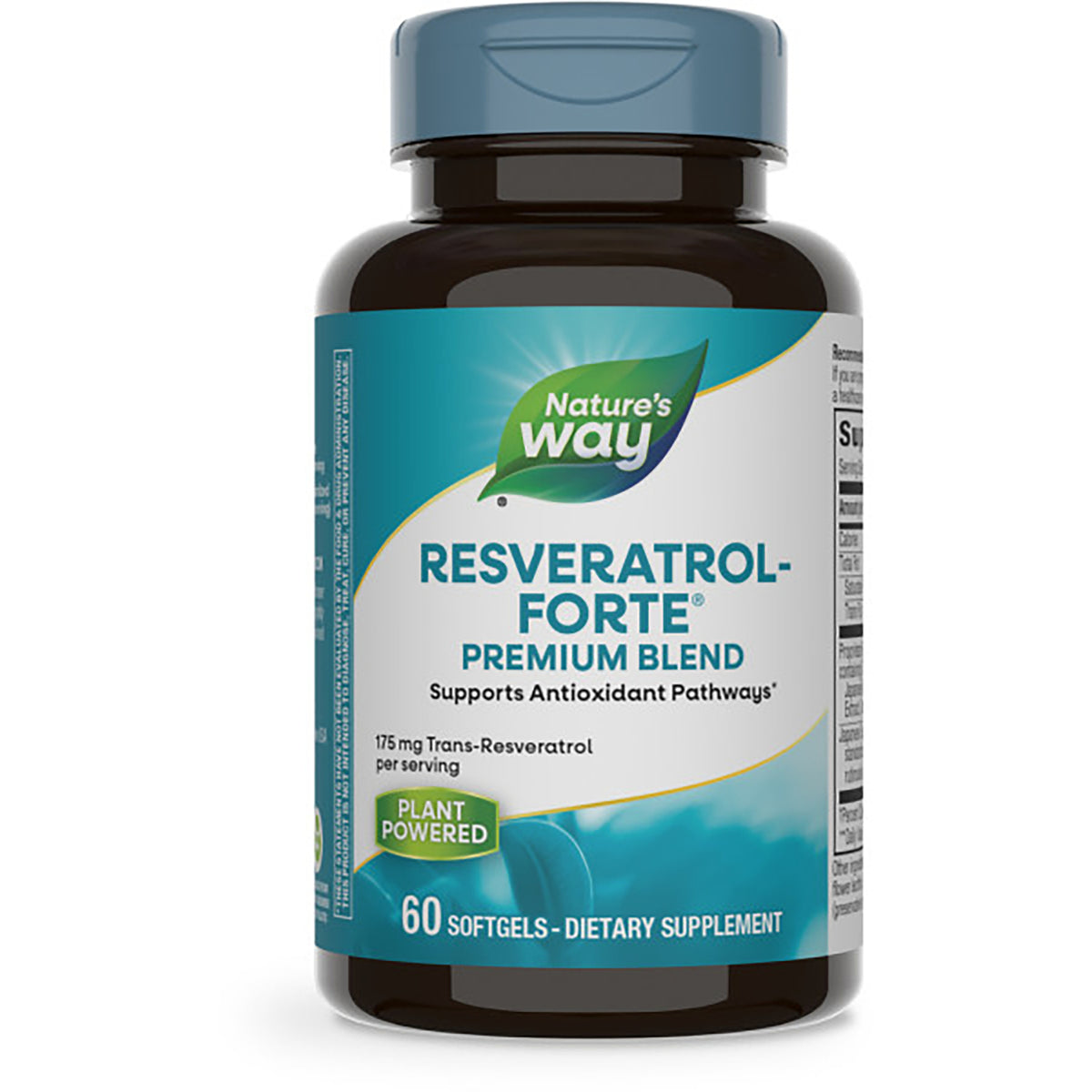 ET434 | Nature's Way Resveratrol-Forte dietary supplement bottle, 60 softgels label visible