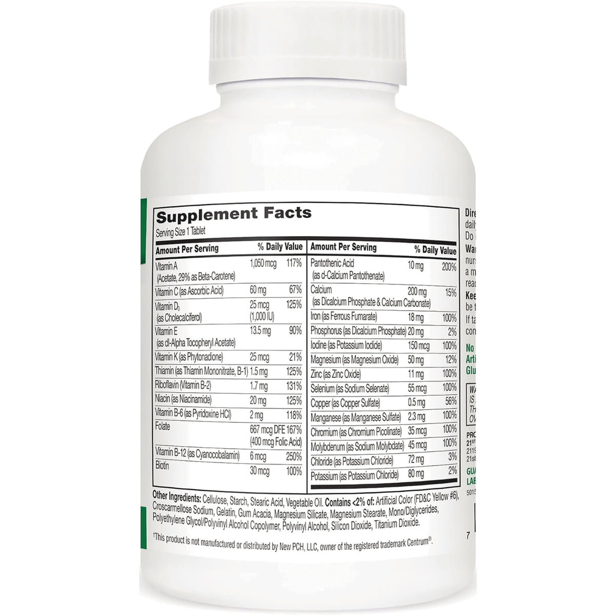 CNT143 | back of white supplement bottle showing Supplement Facts panel and ingredient list