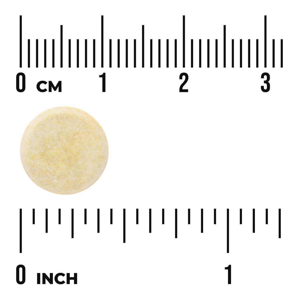 SWU114 | Round tablet shown with size rulers in inches and centimeters