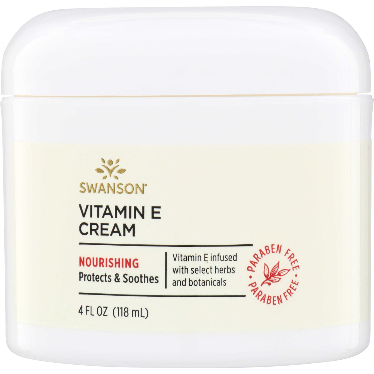 SW1449 | Swanson Vitamin E Cream 4 fl oz jar, Nourishing, Protects & Soothes, Paraben Free