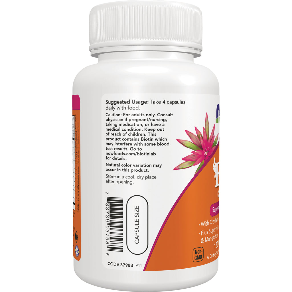 NWF476 | Back label of white supplement bottle showing suggested usage text, caution, barcode, capsule size oval, and flower graphic - Thumbnail