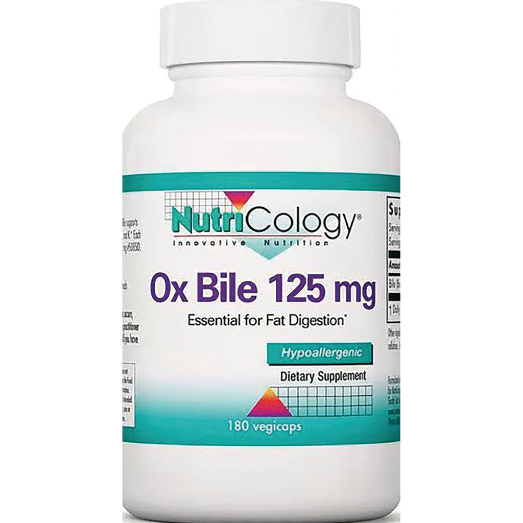 NCL118 | NutriCology Ox Bile 125 mg supplement bottle, 180 vegicaps, hypoallergenic - Thumbnail
