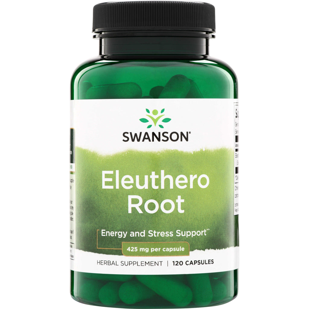 SW1345 | Swanson Eleuthero Root supplement bottle, 425 mg per capsule, 120 capsules, Energy and Stress Support - Thumbnail