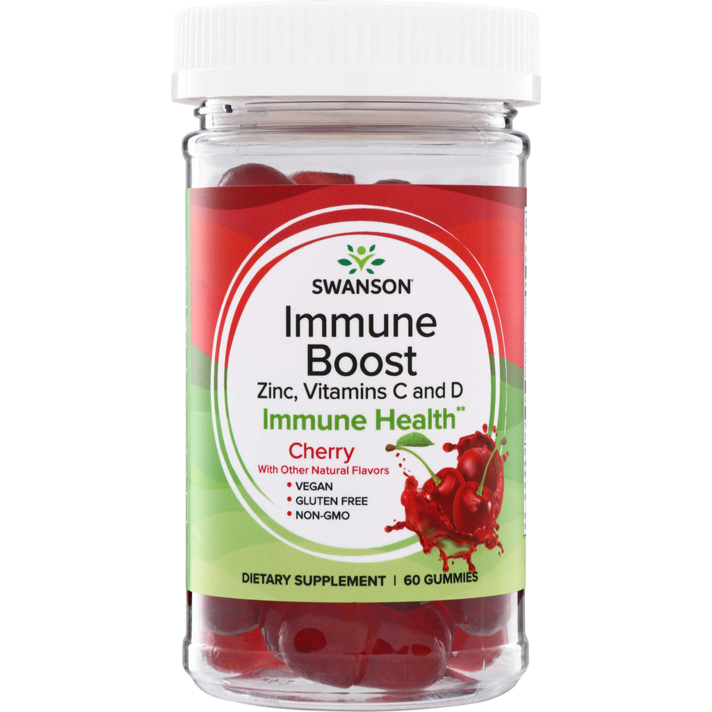 SW1847 | Swanson Immune Boost cherry gummies with zinc, vitamins C and D; vegan, gluten free, non-GMO, 60 gummies - Thumbnail