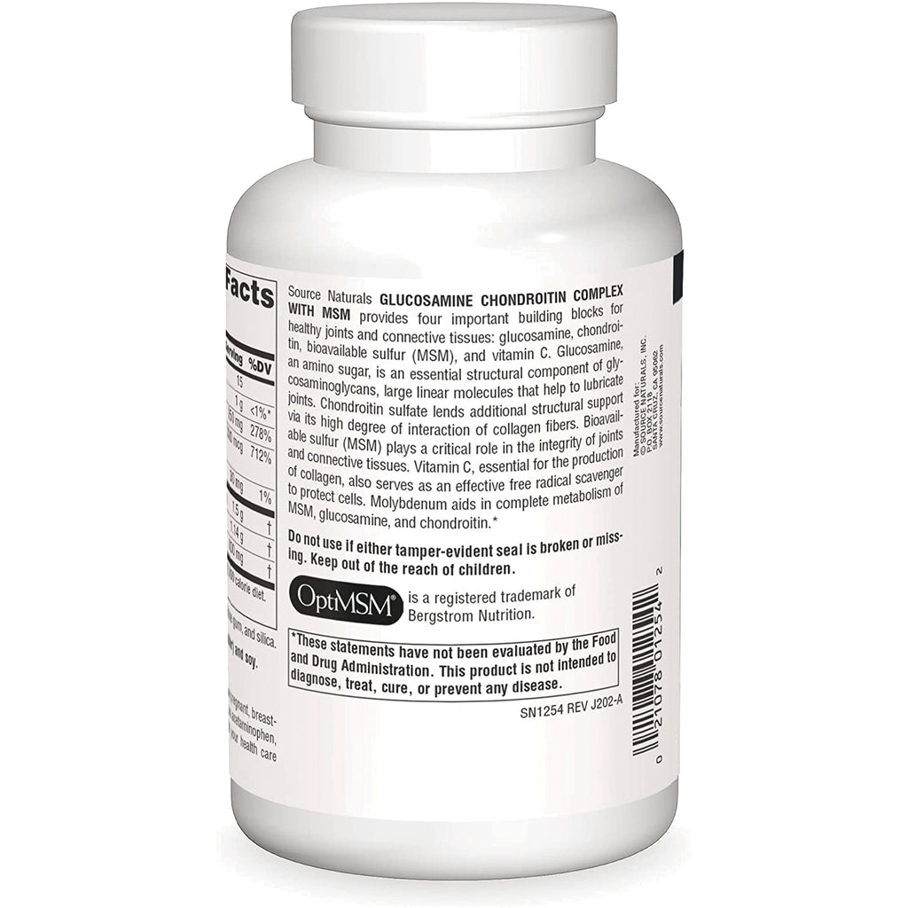 SN112 | Back of white supplement bottle showing supplement facts panel, OptiMSM logo and barcode - Thumbnail