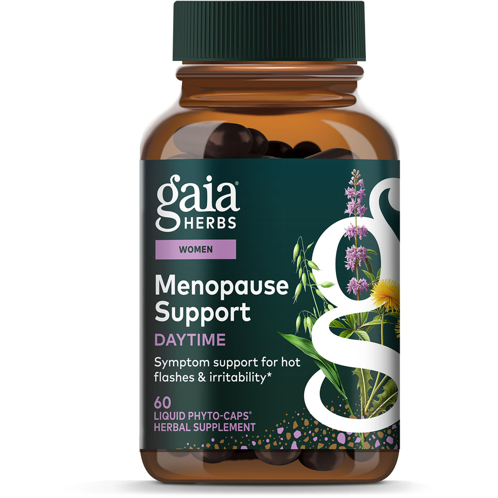 GH079 | Gaia Herbs Menopause Support daytime box labeled combats symptoms including hot flashes & irritability, 60 vegan liquid phyto-caps - Thumbnail