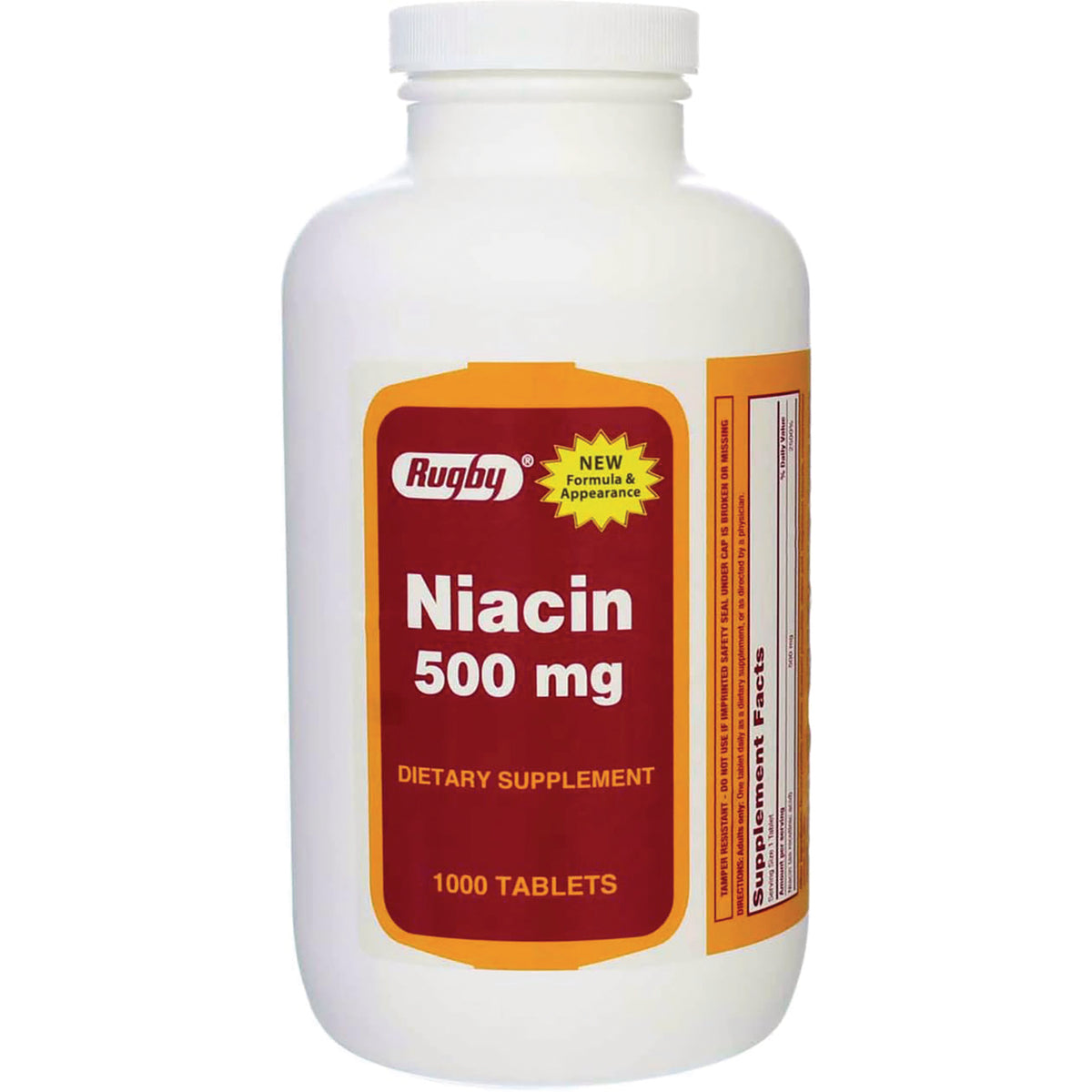 WAT035 | Rugby Niacin 500 mg dietary supplement, 1000 tablets bottle front