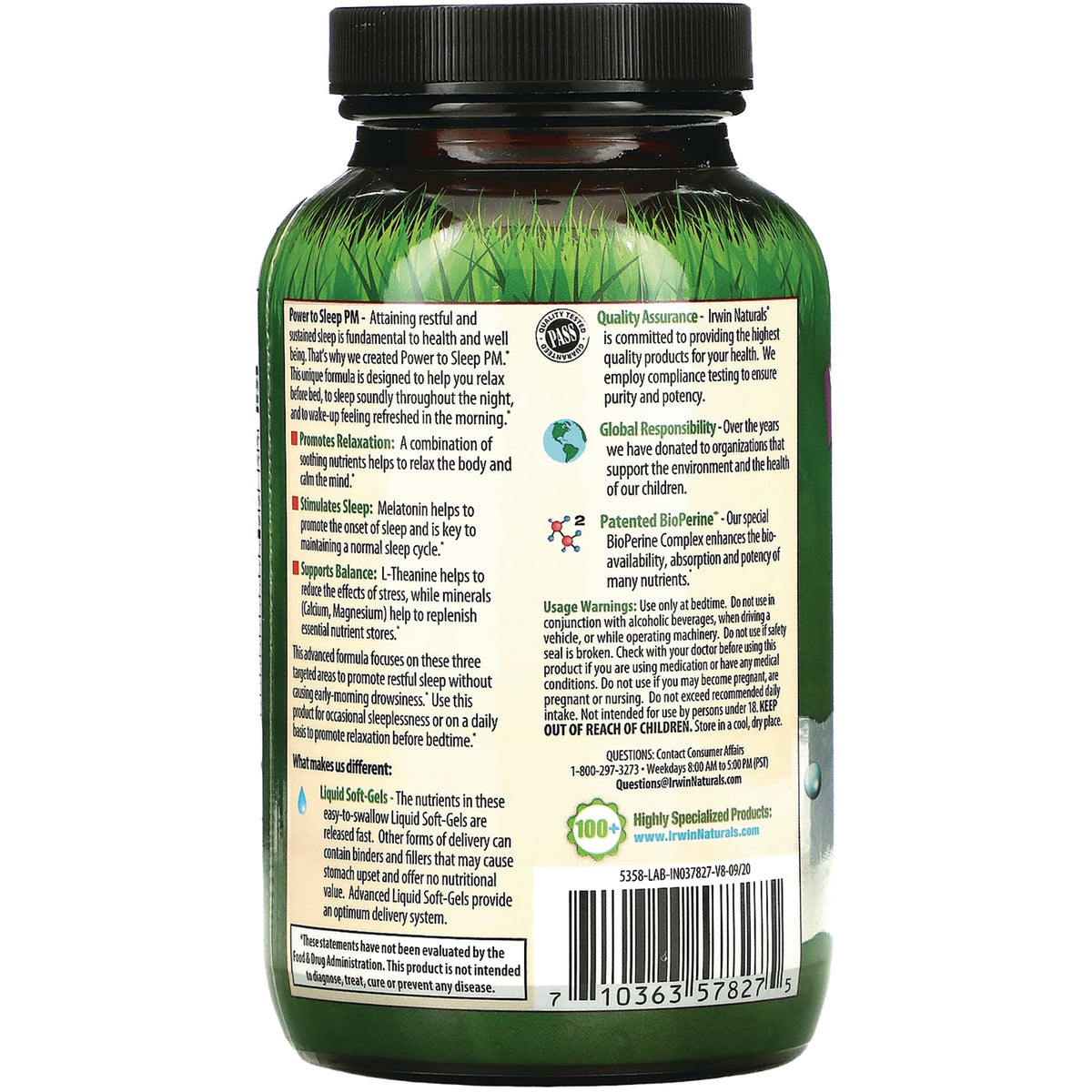 IR094 | Back label showing product directions, ingredients, warnings and barcode