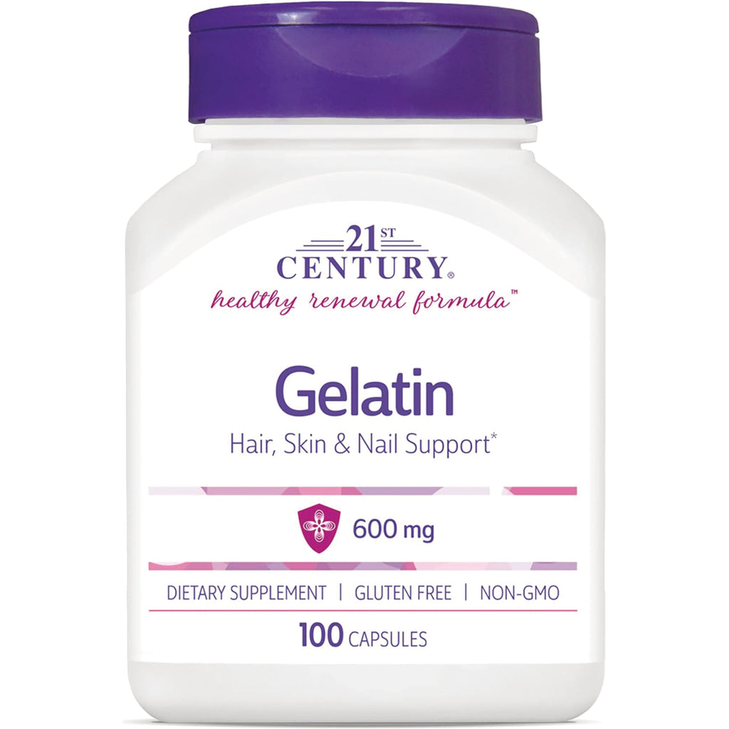 CNT056 | 21st Century Gelatin supplement bottle, front label reads Gelatin Hair, Skin & Nail Support 600 mg 100 capsules - Thumbnail