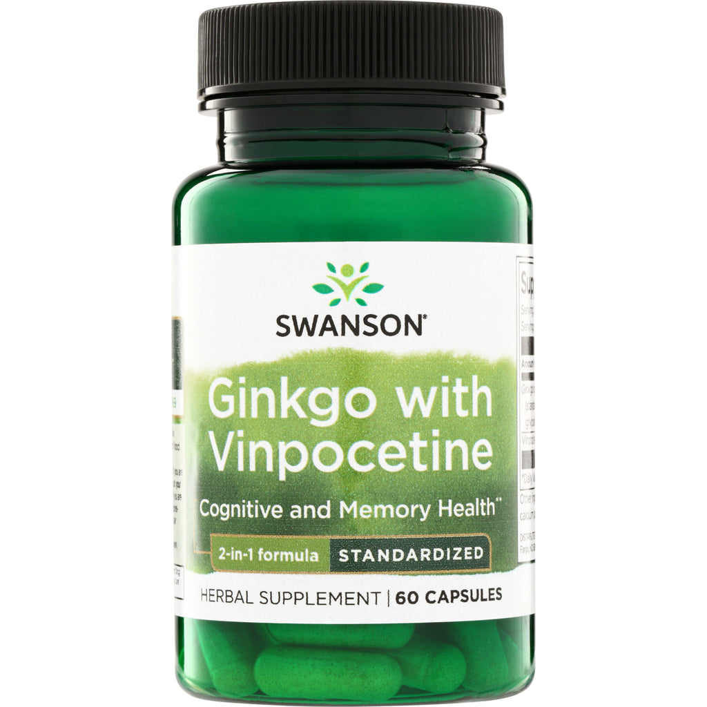 SWH074 | Swanson Ginkgo with Vinpocetine, Cognitive and Memory Health, standardized 2-in-1 formula, 60 capsules - Thumbnail