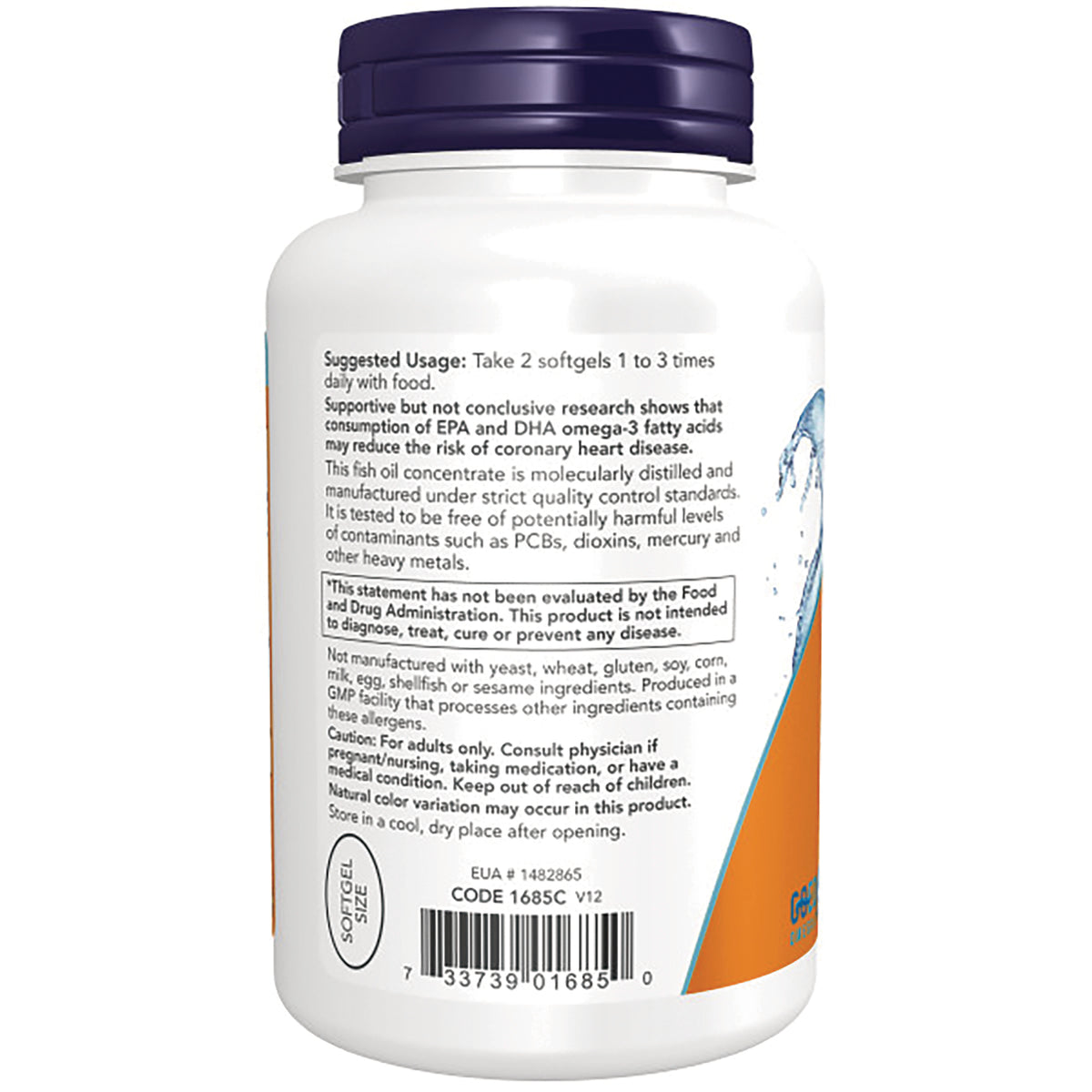 NWF842 | Back label of white supplement bottle showing suggested usage, warnings, and barcode