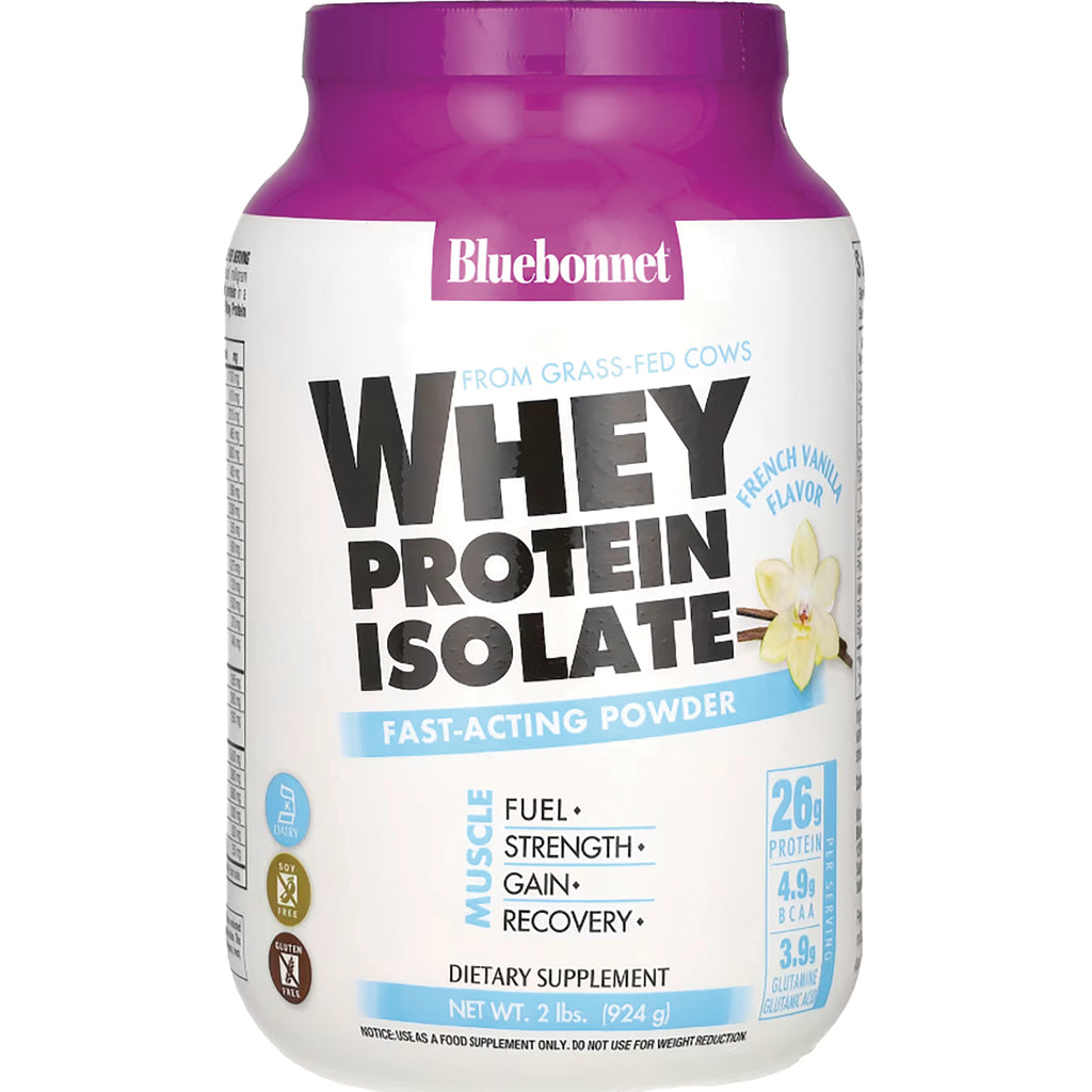 BLU133 | Bluebonnet WHEY PROTEIN ISOLATE tub, French vanilla fast-acting powder, 1 lb dietary supplement - Thumbnail