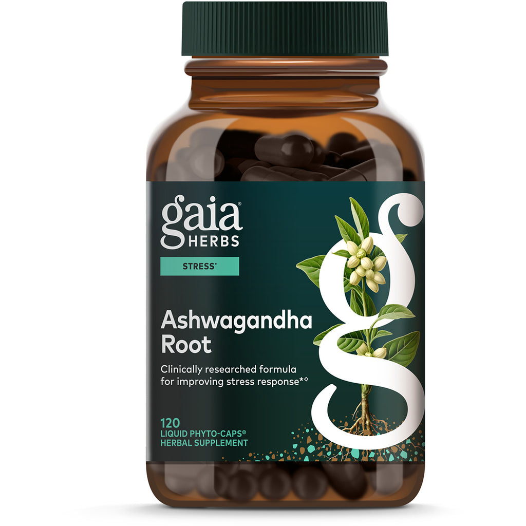 GH152 | Gaia Herbs Ashwagandha Root supplement bottle, 120 vegan liquid phyto-caps stress support - Thumbnail