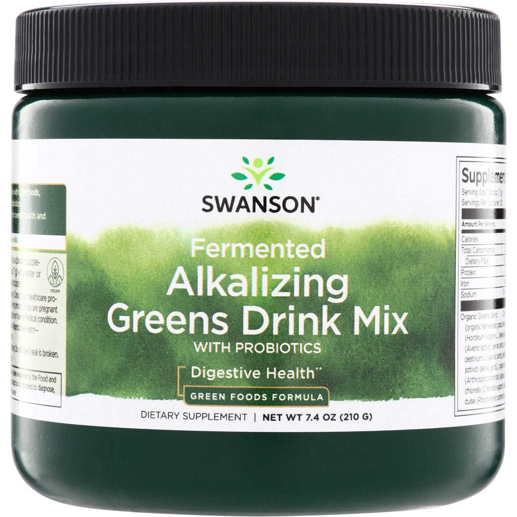 SWB006 | Swanson Fermented Alkalizing Greens Drink Mix with Probiotics, Digestive Health, 7.4 oz - Thumbnail