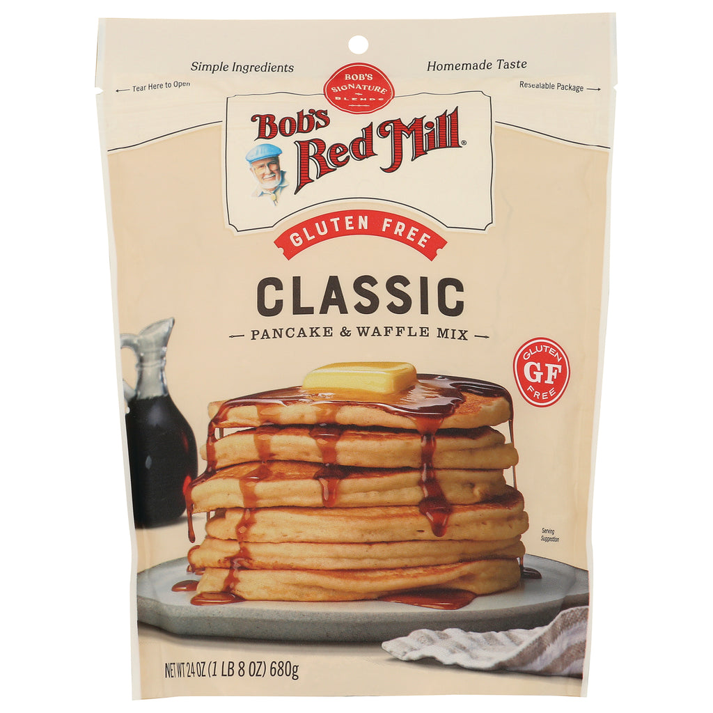 BOB318 | Bob's Red Mill Classic pancake & waffle mix bag, gluten free, front with stack of pancakes and syrup - Thumbnail