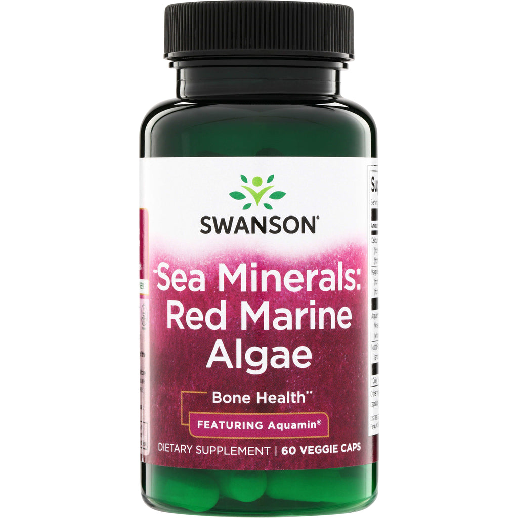 SWU682 | Swanson Sea Minerals Red Marine Algae supplement bottle, Bone Health, Featuring Aquamin, 60 veggie caps - Thumbnail
