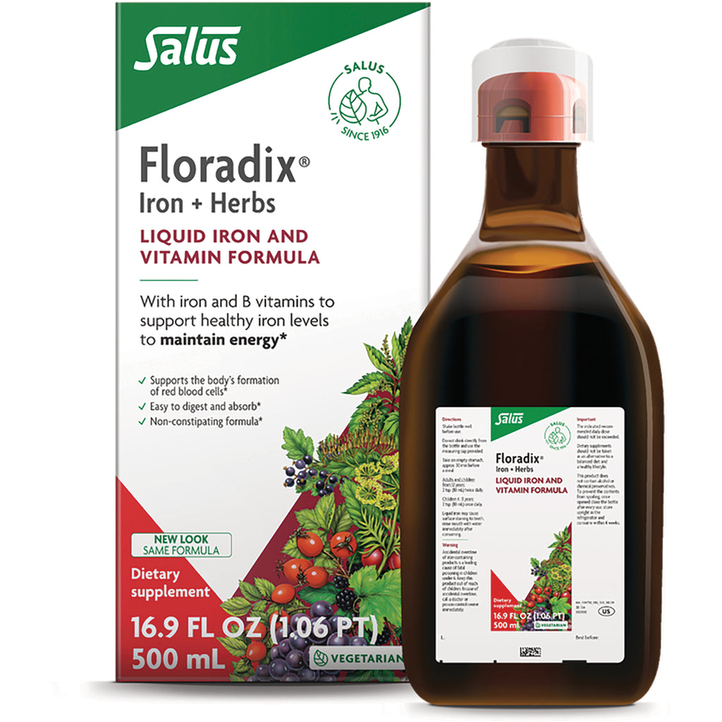 FDX002 | Floradix liquid iron and vitamin formula bottle and box, 500 mL vegetarian dietary supplement - Thumbnail