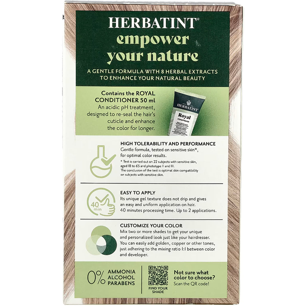 HBT007 | Back of Herbatint hair color box with conditioner details, usage icons, and 0% ammonia alcohol parabens claims - Thumbnail