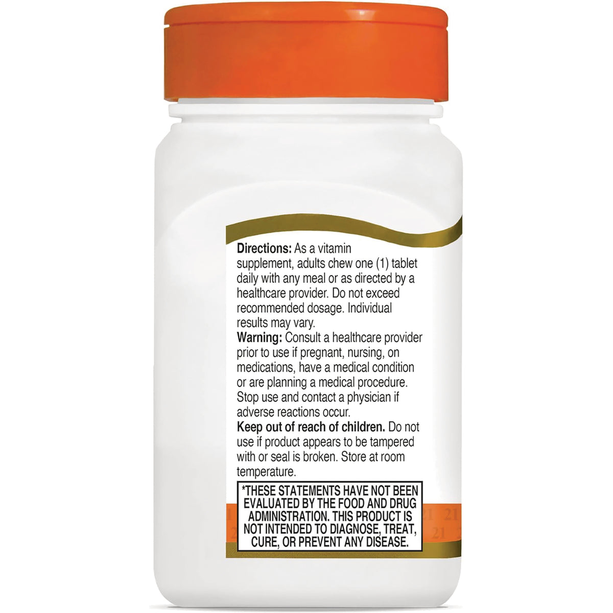 CNT177 | Back label showing directions, warning and FDA disclaimer on white bottle with orange cap