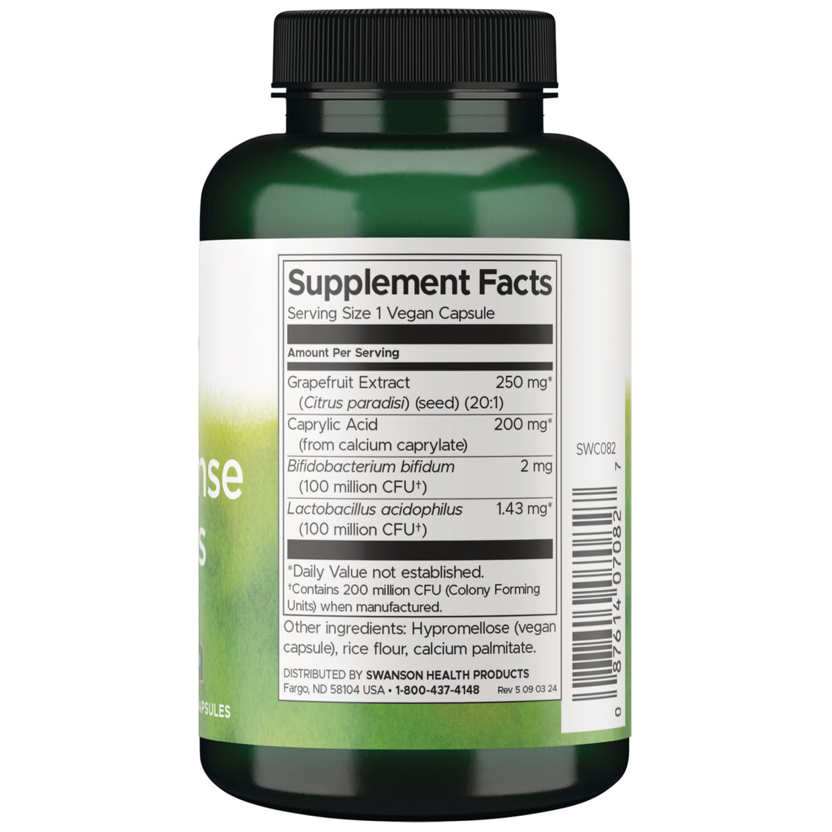 SWC082 | Back label with supplement facts and serving information