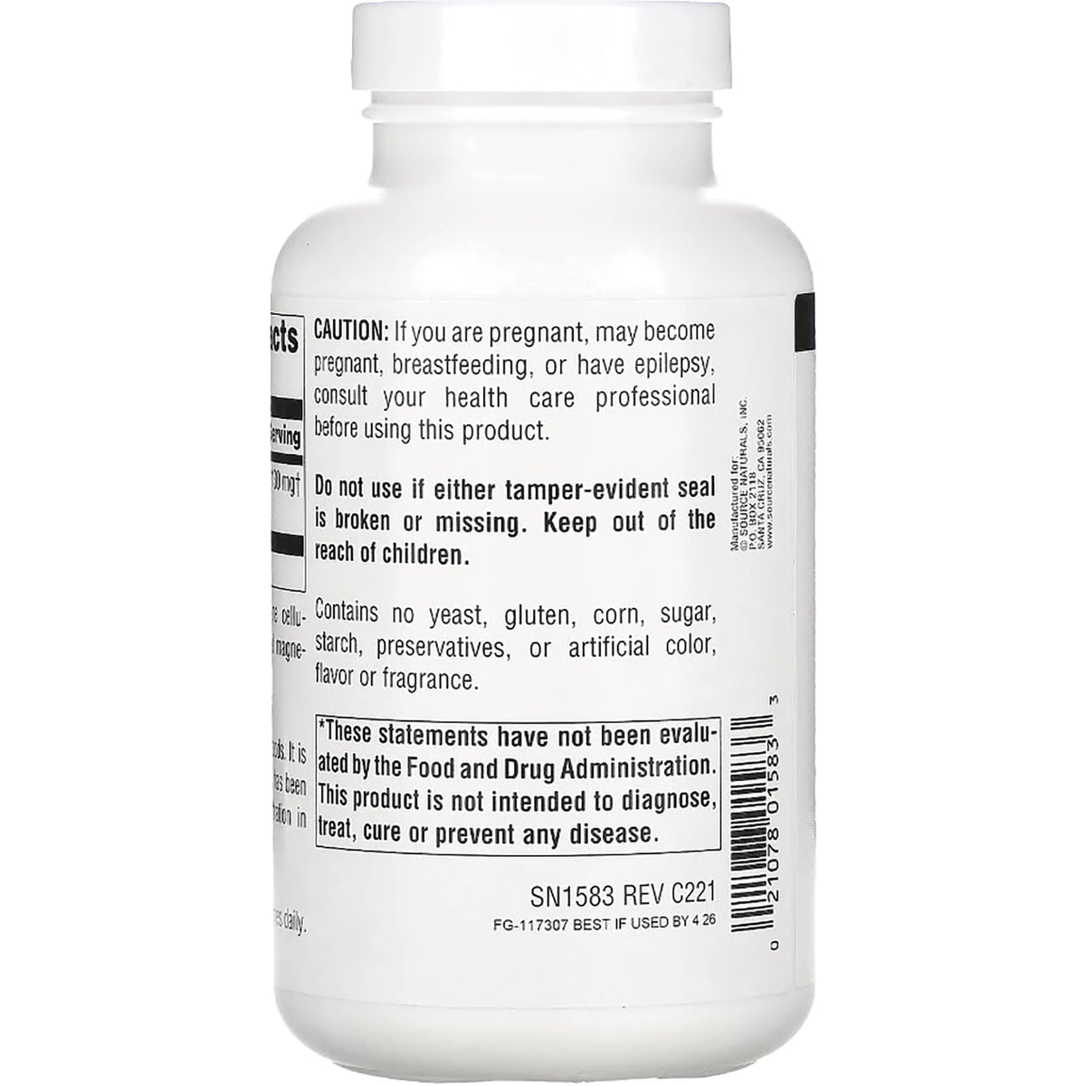 SN195 | Back label with caution and FDA disclaimer text plus barcode