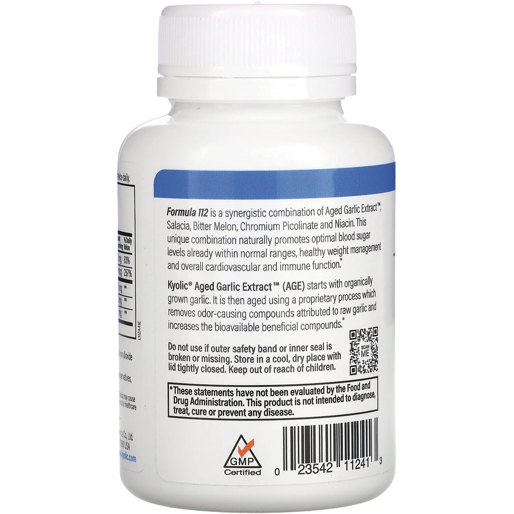 KY121 | back label of white supplement bottle showing Formula 112 description, warnings, QR code and barcode - Thumbnail