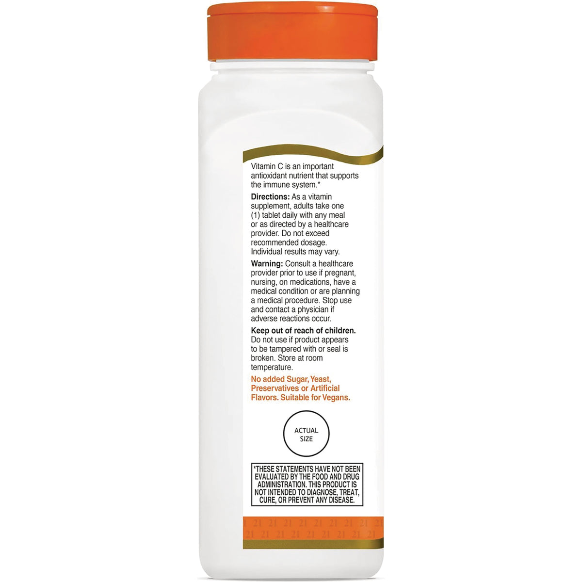 CNT175 | back label of white vitamin bottle with directions, warnings, and actual size circle