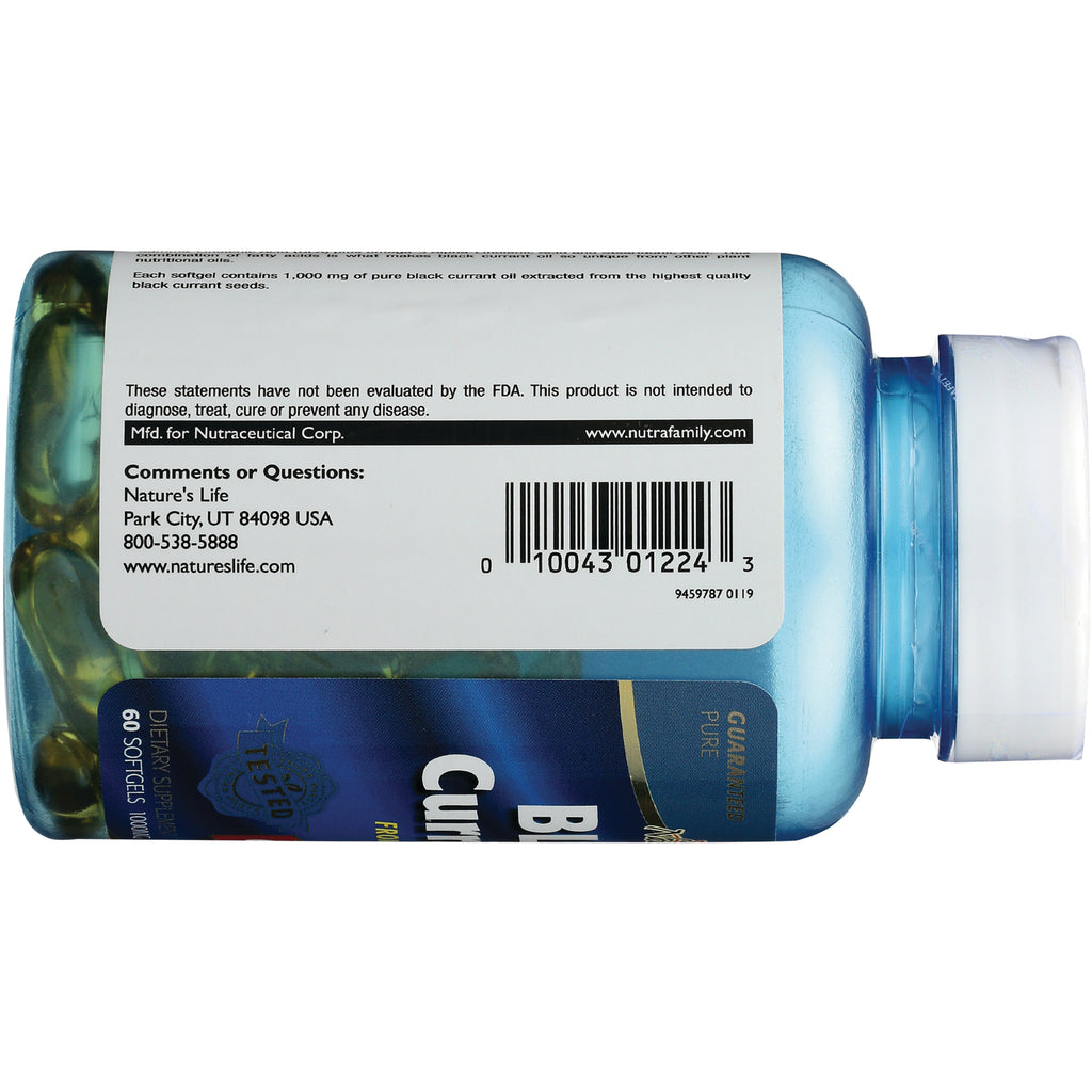HS025 | back label and barcode on blue supplement bottle showing contact information and ingredient statement - Thumbnail