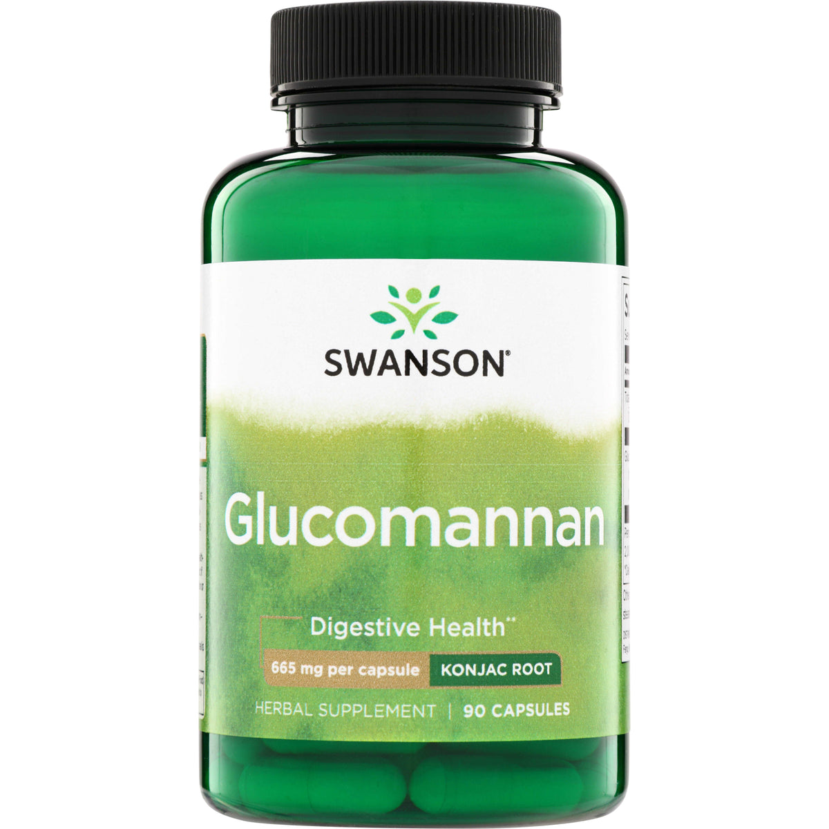 SW1743 | Swanson Glucomannan, Digestive Health, 665 mg per capsule, Konjac Root, 90 Capsules bottle front