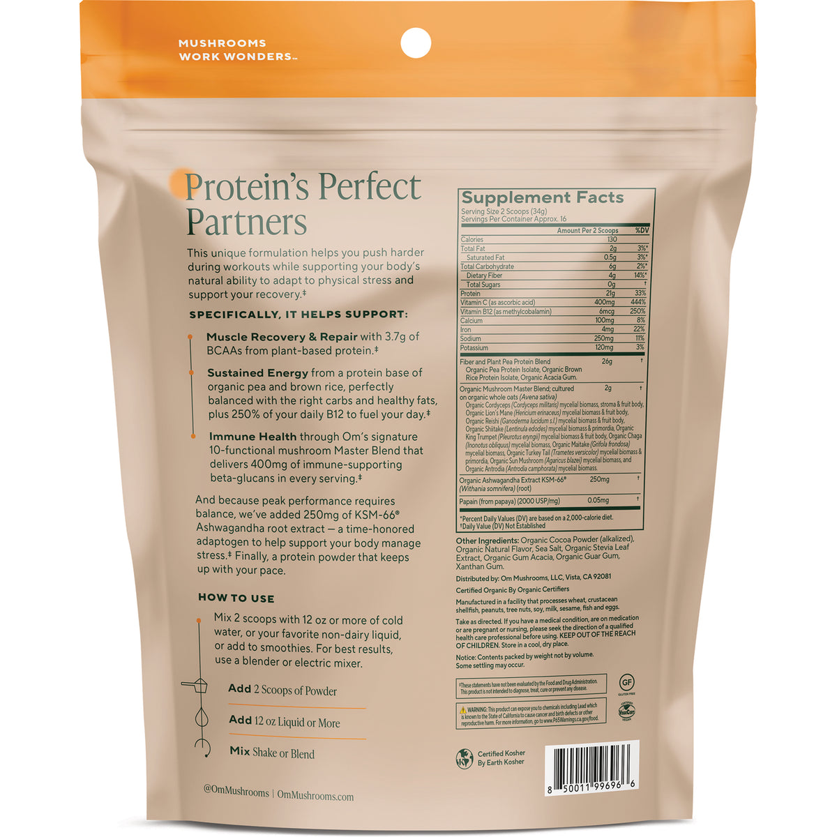 MMX049 | Back of brown and white resealable pouch showing Supplement Facts and product information