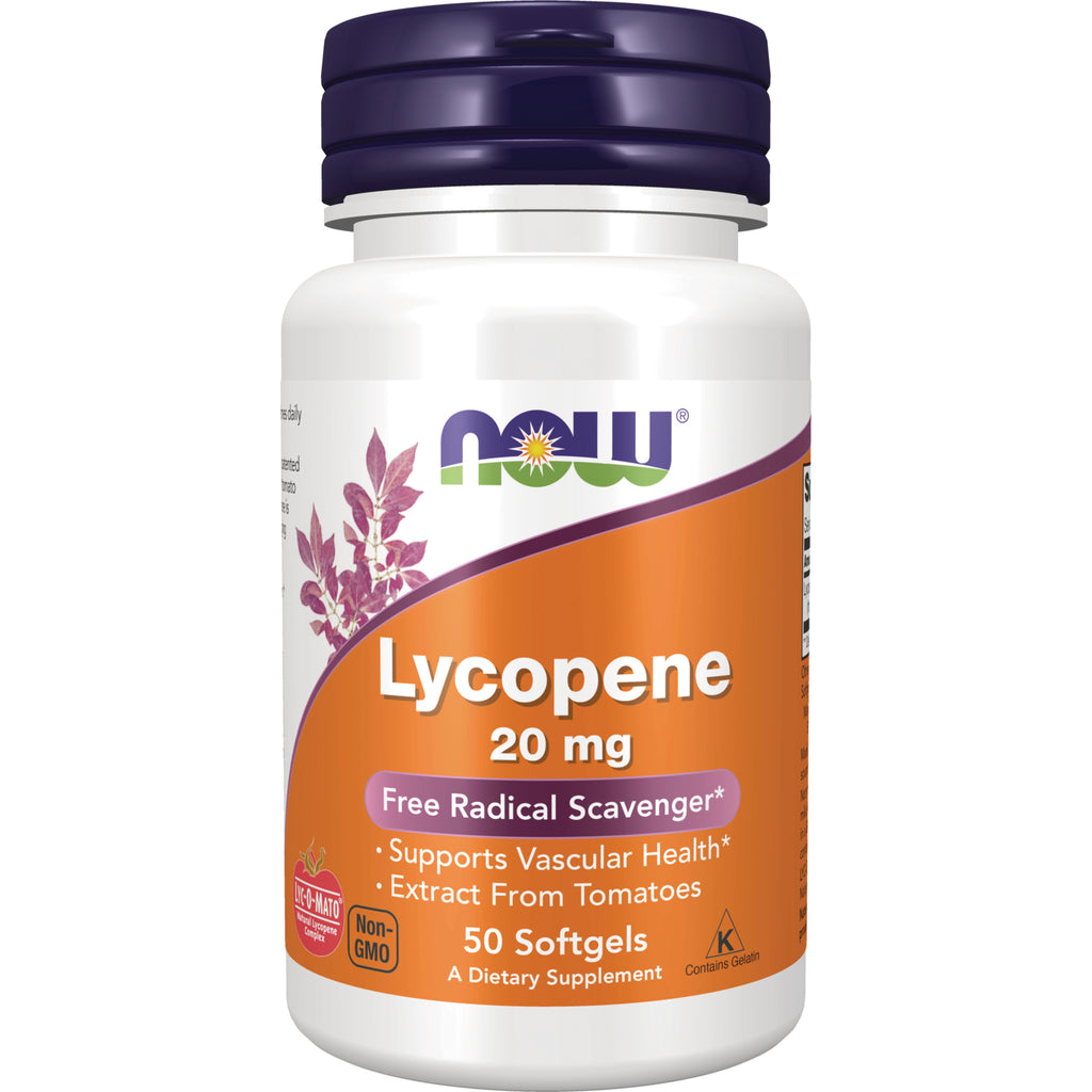 NWF619 | NOW Lycopene 20 mg bottle, orange label, 50 softgels dietary supplement - Thumbnail